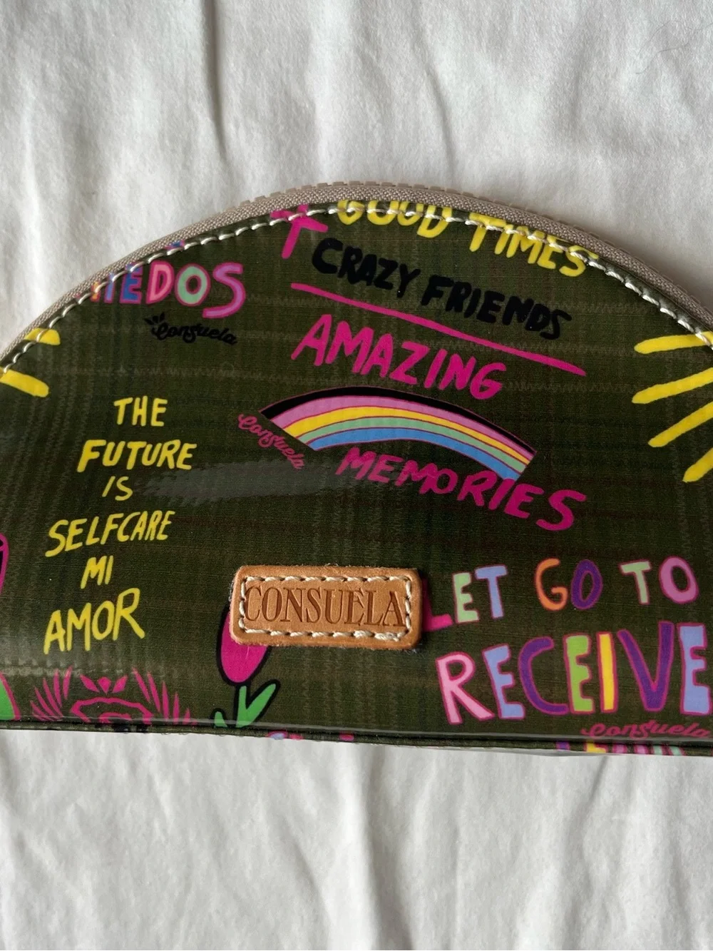 Consuela Medium Domed Olive Graffiti Make Up Bag